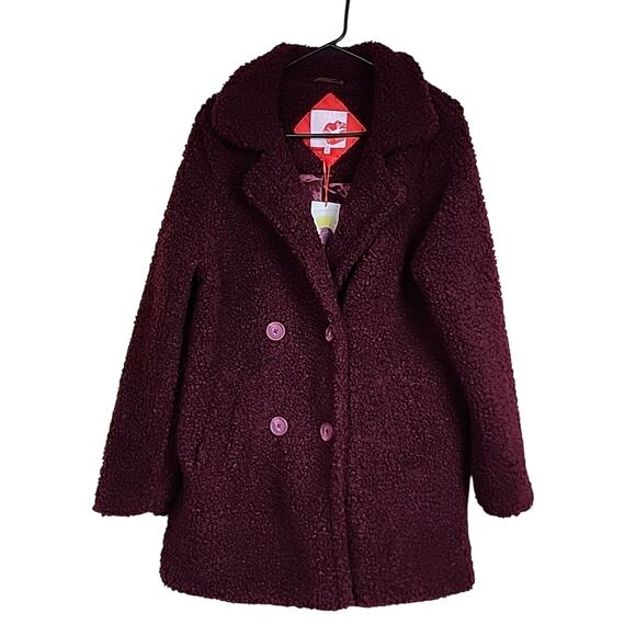 NWT Vintage Hot Kiss Fuzzy Burgundy Coat Jacket - Picture 1 of 11